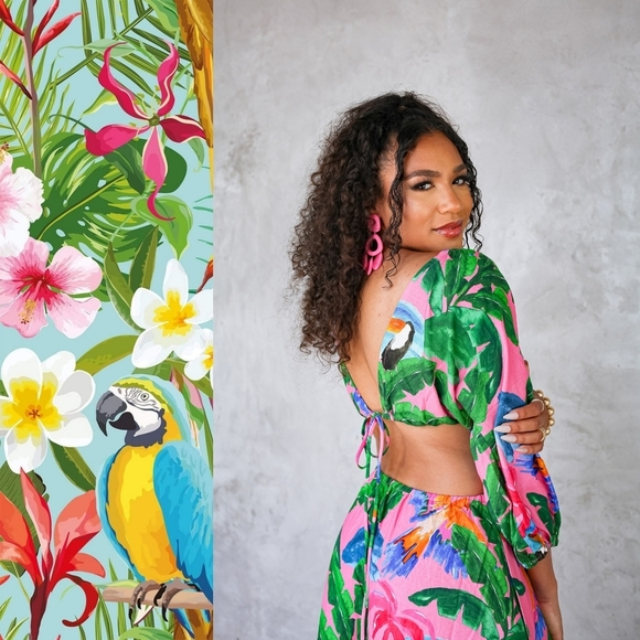 Farm Rio x Anthropologie Linen Blend Cutout Dress - Picture 3 of 7